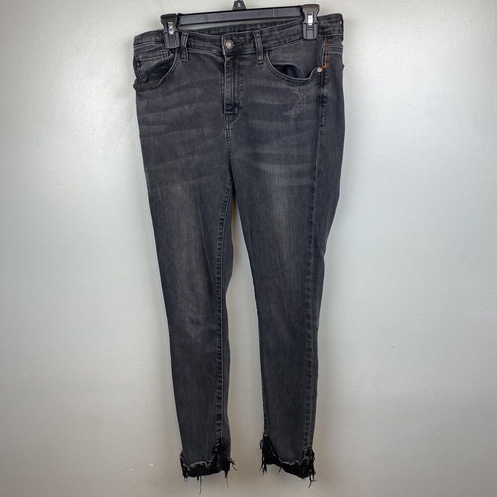Judy Blue Jeans‎ Womens 11 30 Black Skinny Fit Distressed Frayed Hem Stretch